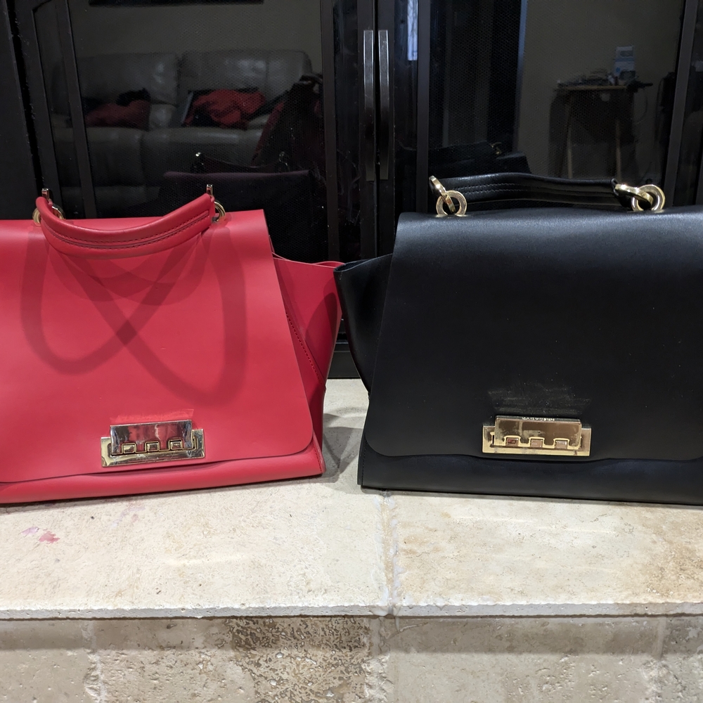 2 For $10 Zac Posen Red and Black Satchels with Gold Accents